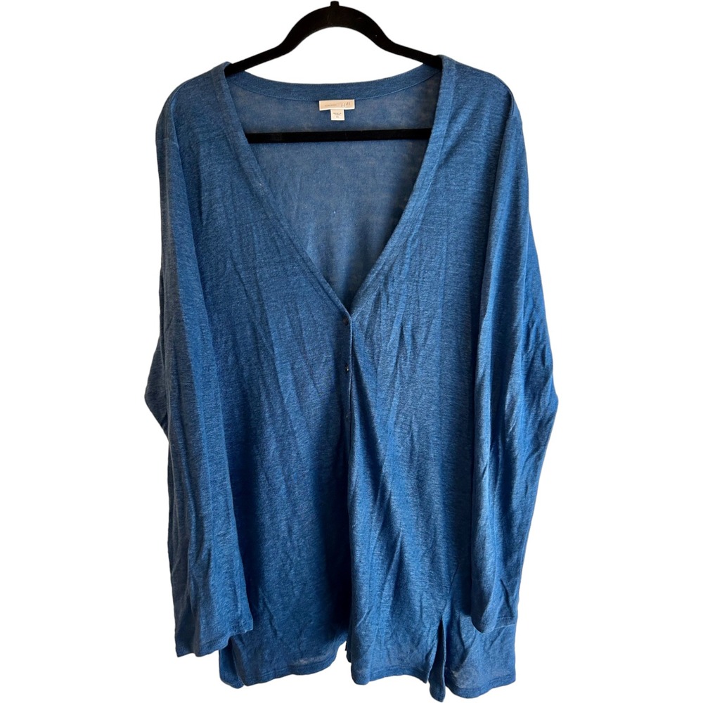 J. Jill Love Linen Cardigan Sweater XL Blue 100% Linen V-Neck Button Front